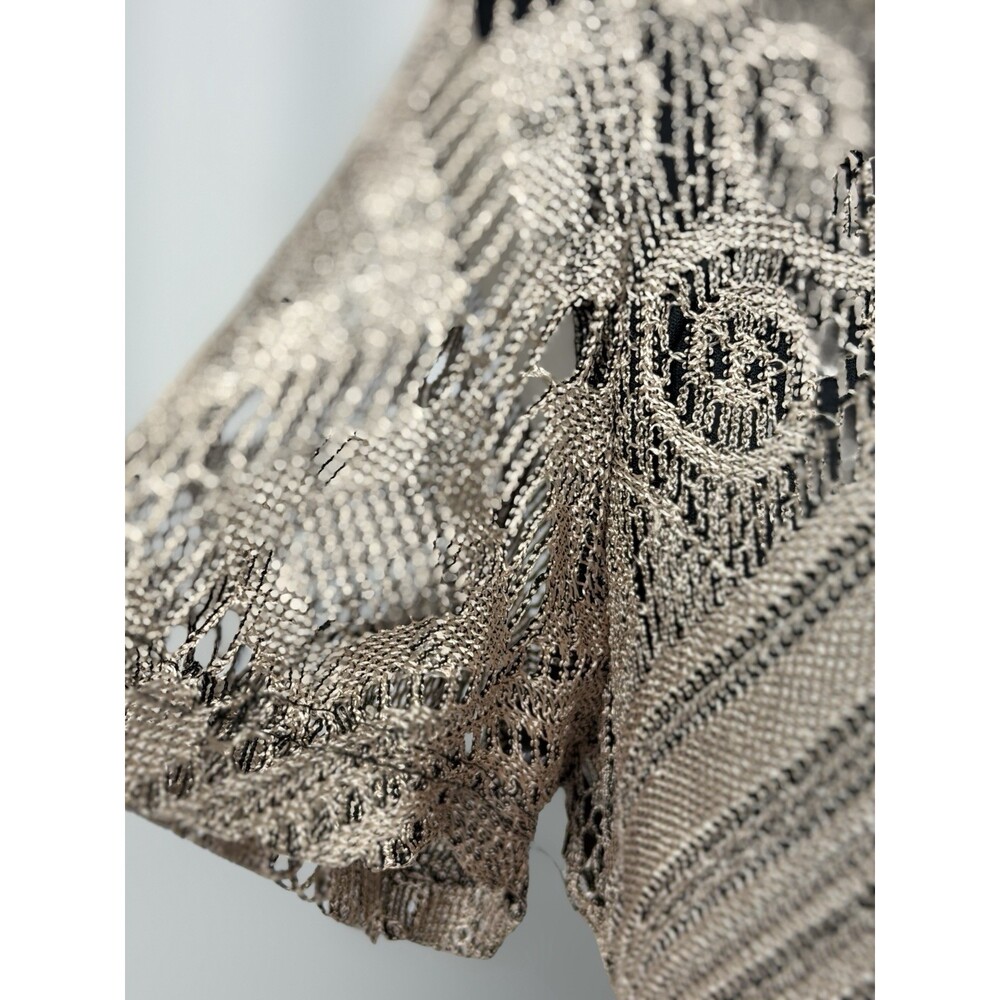Vintage Helene Blake Crochet Lace Dress Sz 10 Gold Lurex Fringe Whimsigoth Boho - Picture 5 of 12